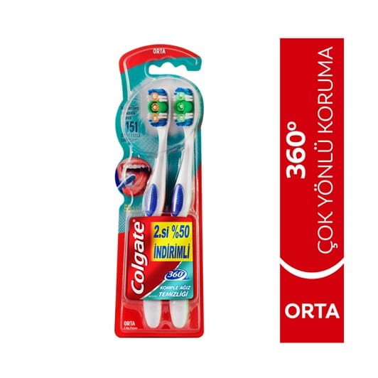 colgate 360 komple agiz temizligi cok f 8b32 Colgate 360 Komple Ağız Temizliği Çok Yönlü Koruma Orta Diş Fırçası 1+1